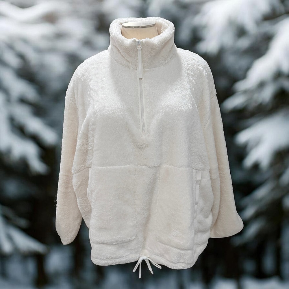 White Sherpa‎ Fleece Pullover Cozy Winter Athleisure Lounge Soft Girl Oversize
